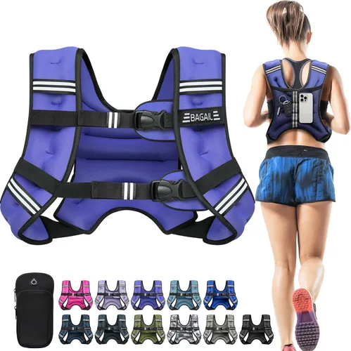 Miniatura 38 de BAGAIL Chaleco con peso de 5, 8, 10, 12, 15, 20, 25, 30 lbs, para caminar y perder peso, reflectante, con bolsa para teléfono, para mujeres y Negro