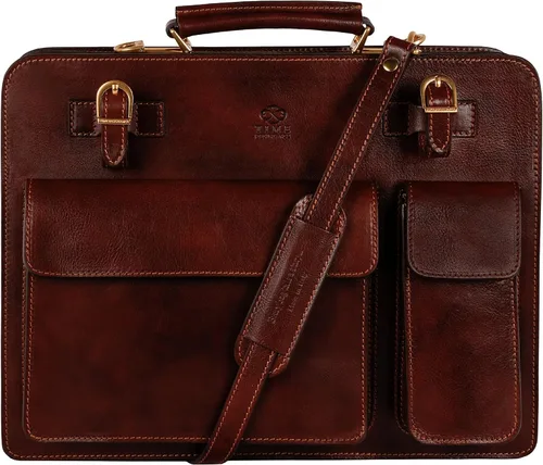 Time Resistance Maletín de cuero - Bolso elegante para hombre - Maletín de negocios y vintage Made in Italy