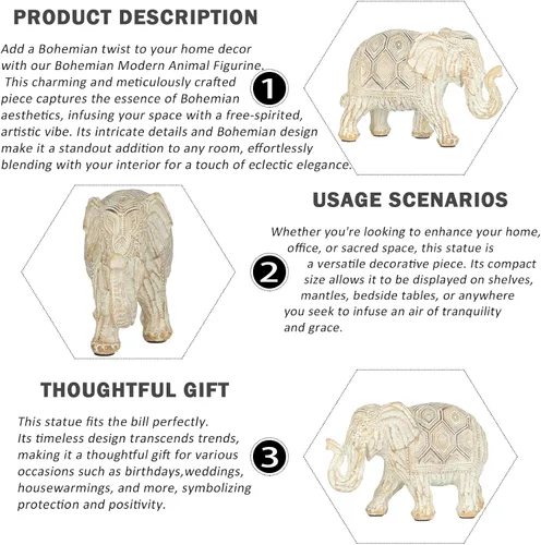 Miniatura 4 de Estatua de elefante de estilo bohemio, escultura de arte moderno, adorno de decoración del hogar de Feng Shui para dormitorio, oficina, sala