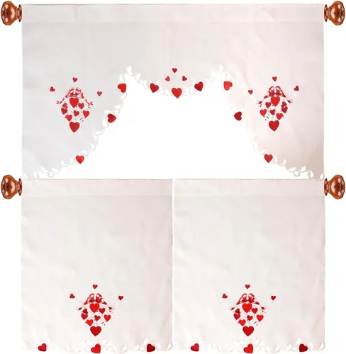 Miniatura 7 de Grelucgo Juego de cortinas bordadas para ventana de cocina (corazón)
