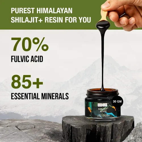 Miniatura 4 de Kapiva Resina Shilajit orgánica del Himalaya Plus-500mg Ultra pura, grado dorado, mineral de más de 80 trazas, ácido fúlvico, probada