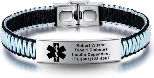 Miniatura 15 de Pulseras de alerta médica para mujeres Pulseras de identificación médica personalizables para hombres, niñas y niños Pulseras médicas trenzadas