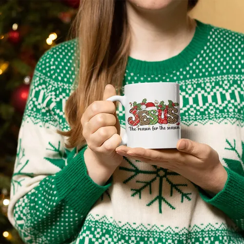Miniatura 4 de Taza religiosa con texto en inglés «Jesus is the Reason for the Season», taza de Navidad cristiana, taza de chocolate caliente, taza de 11 onzas