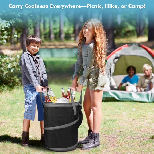 Miniatura 5 de Tirrinia Hielera grande emergente, hielera plegable aislada con mesa plana para bebidas, enfriador redondo ligero y portátil para viajes, pesca