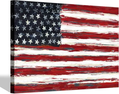 SD SOFT DANCE Pintura de la bandera de la vieja gloria: arte de pared vintage con bandera estadounidense, estrellas y rayas sobre fondo de madera,