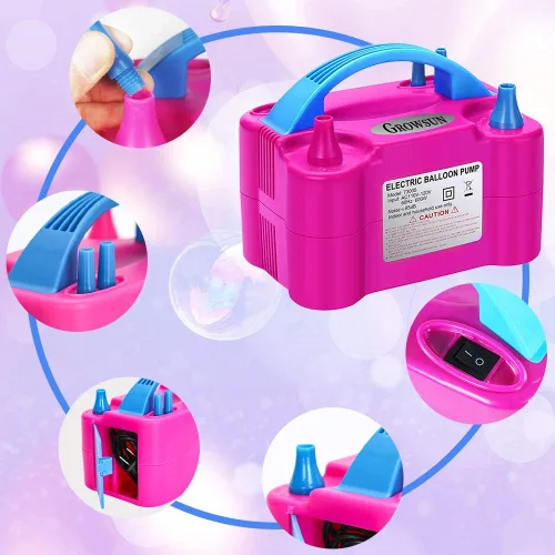 Miniatura 3 de Growsun Bomba Eléctrica de Globos Inflador de Aire Portátil Automático de Doble Boquilla Soplador de Globos 110V 600W para Cumpleaños Baby Shower