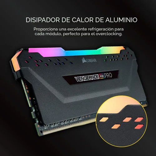 Miniatura 5 de CORSAIR Vengeance RGB PRO DDR4 RAM 32GB (2x16GB) 3200MHz CL16-20-20-38 1.35V Memoria para computadora de escritorio Intel AMD - Negro