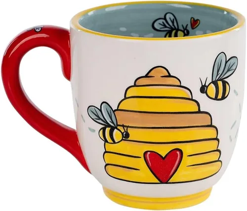 Miniatura 2 de Glory Haus Taza de café pintada a mano de 16 onzas Beehive Be Kind, taza de café de cerámica para chocolate caliente, té y café, ideal