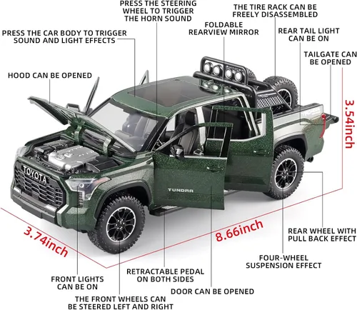 Miniatura 2 de OANMYJJO Camiones de juguete para niños 1/24 Tundra modelo de metal fundido a troquel de juguete, modelo de automóvil con luz y sonido, camiones