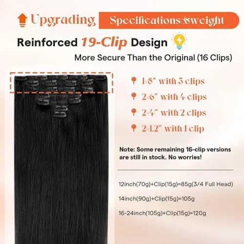 Miniatura 2 de Sunny Hair - Extensiones de clip de cabello humano lacio para un aspecto natural, se mezclan muy bien con tu cabello, color negro - 18 pulgadas, 7