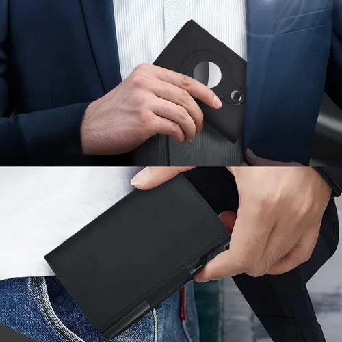 Miniatura 5 de Fermido Billetera delgada para AirTag de piel auténtica RFID, tarjetero desplegable automático, diseño delgado, accesorio multiusos para funda
