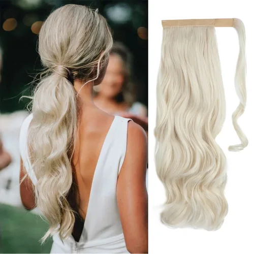Miniatura 27 de CJL HAIR Extensión de cola de caballo de 18 pulgadas con cabello rizado y ondulado, clip de cola de caballo, peluca sintética falsa para mujeres