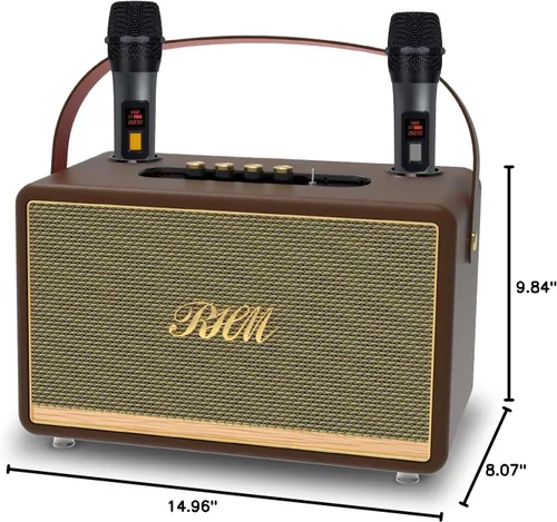 Miniatura 10 de Máquina de karaoke RHM S8, compatible con 3 micrófonos y ajuste de graves/agudos/eco/alto, 6 modos de música, 8H de tiempo de reproducción