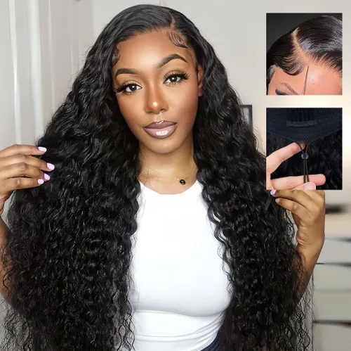 Miniatura 9 de Bling Hair - Peluca de cabello humano con encaje frontal de 26 pulgadas, predepilada, sin pegamento, peluca frontal de encaje HD de 13 x 4, pelucas
