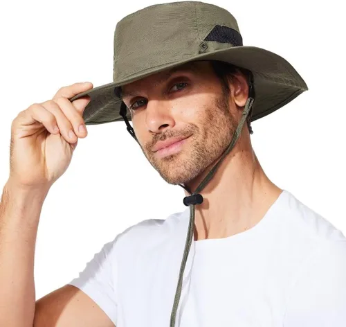 Miniatura 10 de Sombrero de pesca para hombre, sombrero de sol de ala ancha, protección UV SPF XL, XXL, tamaño grande, cabeza grande, senderismo, playa, safari
