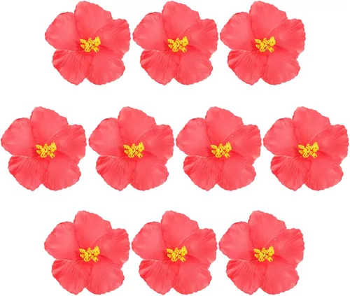 Miniatura 12 de HOMSFOU 10 piezas de flores tropicales de hibisco sintético, decoraciones florales hawaianas para interiores y exteriores, suministros de fiesta
