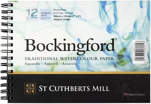 St. Cuthberts Mill Bockingford - Bloc de papel de acuarela en espiral, 7 x 5 pulgadas, papel de color de agua blanca para artistas, 12 hojas de