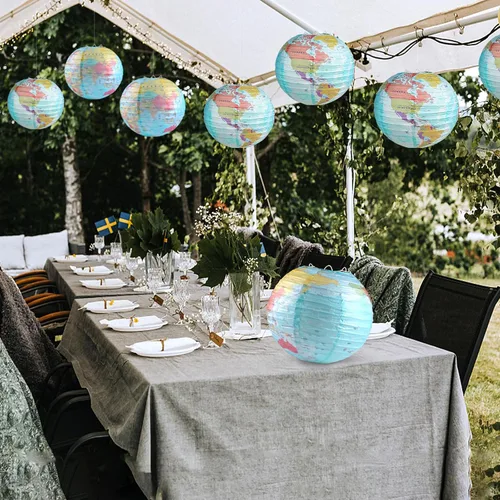 Miniatura 7 de 10 linternas de papel con mapa del mundo, 10 pulgadas, globos de papel, linternas de mapa, decoración de aula, mapa de viaje, linterna de papel