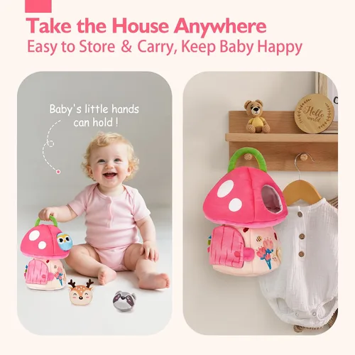Miniatura 6 de hahaland Juguetes para bebés de 6 a 12 meses – Juguetes Montessori para niña de 6 meses, mi primera casa de hongos con animales rellenos
