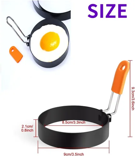 Miniatura 2 de 2 anillos redondos de acero inoxidable antiadherentes de 3.5 pulgadas con mango de silicona naranja, anillos de huevo para freír huevos, anillos