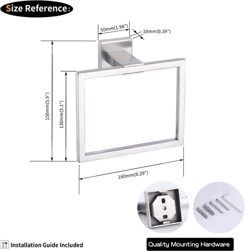 Miniatura 6 de GERZWY Moderno soporte de toalla negro SUS304 de acero inoxidable toallero anillo de toalla para baño Lavatorio montaje en pared