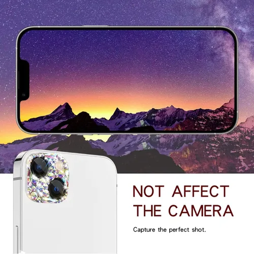 Miniatura 6 de Protector de lente de cámara con diamantes brillantes para iPhone 13 y iPhone 13 mini, cubierta de cámara con gemas de metal con purpurina