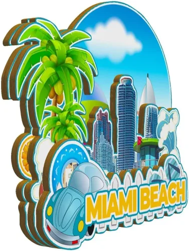 Miniatura 2 de Imán de madera para nevera de Miami Beach Florida USA Monumentos de madera 3D para viajes, recuerdos coleccionables, decoración hecha a mano -2988