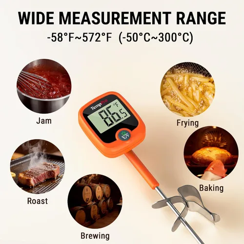 Miniatura 6 de TempPro TP509 - Termómetro de caramelo con clip para olla, sonda de 10 pulgadas de largo, termómetro de comida para carne de lectura instantánea