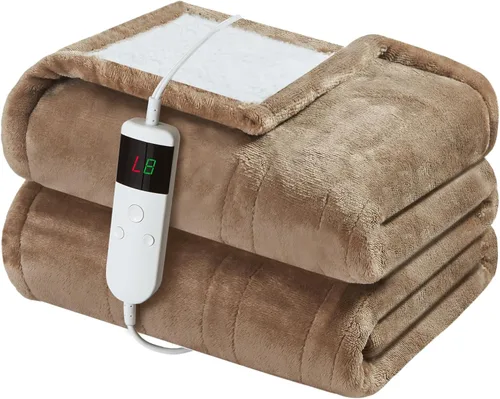 Miniatura 22 de Manta térmica eléctrica de 50 x 60 pulgadas, manta eléctrica de franela suave y sherpa con 10 niveles de calefacción, se apaga automáticamente