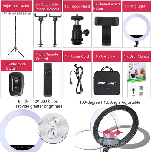 Miniatura 4 de Anillo de luz LED de 21 pulgadas con soporte de trípode, anillo de luz selfie grande con panel táctil para video de vlog de YouTube, retrato