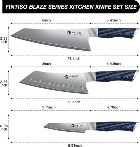 Miniatura 5 de FINTISO Juego de 3 piezas de cuchillos de cocina, juego de cuchillos de chef profesional con mango G10, juego de cuchillos japoneses de acero