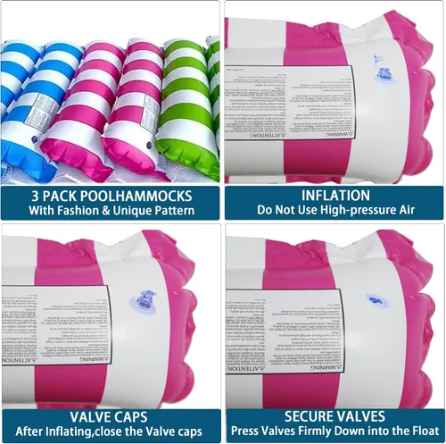 Miniatura 5 de Paquete de 3 flotadores inflables para piscina, hamaca 4 en 1, multiusos para adultos, hamaca de agua para natación, playa, flotadores, sillones