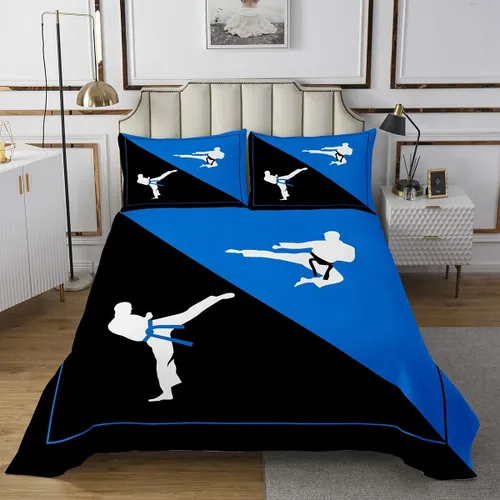 Miniatura 9 de Kungfu - Juego de edredón ligero para niños y adolescentes, colcha de teñido anudado de tinta, funda de cama negra y roja, juego de ropa de cama