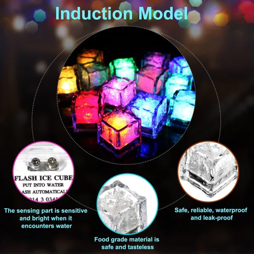 Miniatura 4 de 12 cubos de hielo impermeables con luz LED para bebidas que cambian de color, parpadean en la oscuridad, para bar, club, beber, fiesta, vino, boda