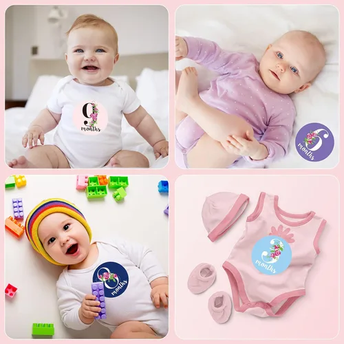 Miniatura 7 de Trilly Juego de manta para bebé con turbante, rosa coral, 12 calcomanías de hitos para niñas, mantas para recién nacidos