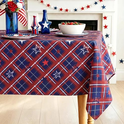 Miniatura 9 de DWCN Mantel patriótico cuadrado del 4 de julio, impermeable, resistente a las manchas, con patrón de estrellas, lavable para el Día de los Caídos