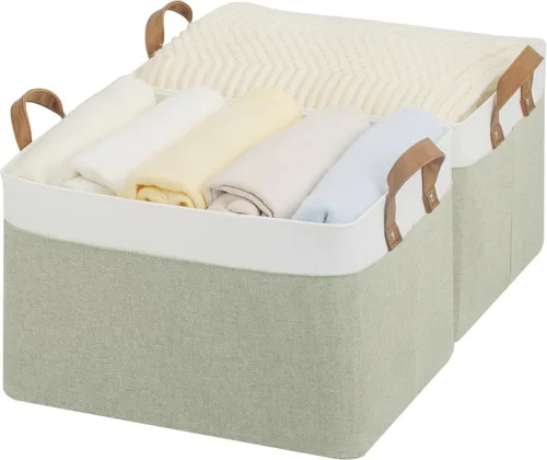 Miniatura 32 de StorageWorks Closet Storage Bins, Storage Baskets for Shelves, Closet Organizers and Storage Bins with Metal Frame, Handles, Beige, Cool Silky