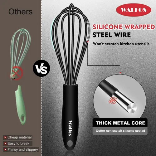 Miniatura 9 de Walfos Batidor 5+7in/12cm+17cm Mini Batidor,Batidores de silicona resistentes al calor sin rayar (480°F). Ideal para remover huevos individuales