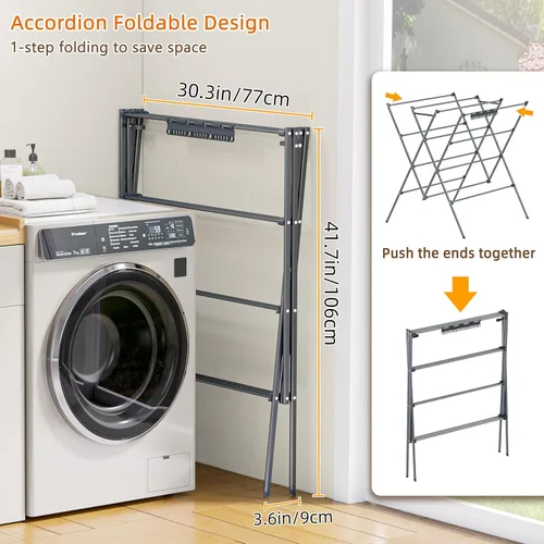 Miniatura 5 de HOMIDEC Tendedero de secado de ropa, 12 postes de secado grandes con clips para calcetines, estante de secado de ropa, plegable, portátil, para Plata