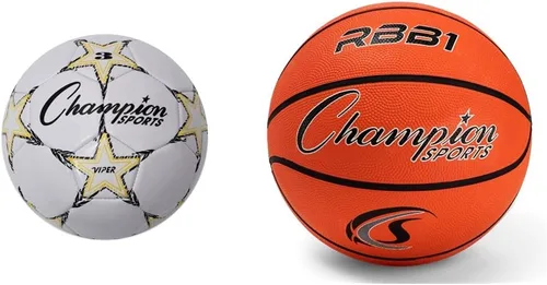 Champion Sports Viper Balón de fútbol, tamaño 3, color amarillo/negro/blanco, pelota de baloncesto oficial, resistente, estilo profesional, talla 7,