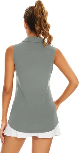 Miniatura 2 de Ivicoer Camiseta de golf para mujer, tipo polo, sin mangas, con cuello de tenis, ajuste seco, ropa atlética para mujer