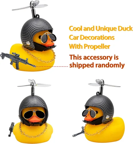 Miniatura 3 de wonuu Adornos de pato de goma para automóvil, pato amarillo fresco, decoraciones de tablero de automóvil, gafas chirriantes de pato con casco de Y