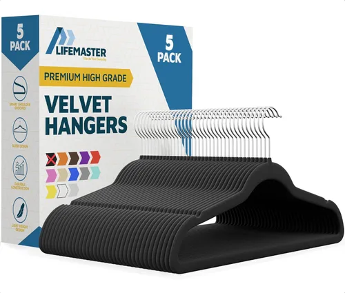 Miniatura 30 de Lifemaster Juego de perchas de plástico antideslizante de terciopelo, juego de 50 piezas antideslizantes con gancho giratorio de 360°, ahorro