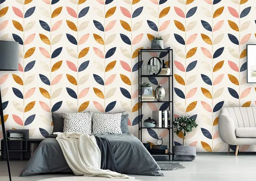 Miniatura 4 de Papel tapiz removible para despegar y pegar, mural de pared autoadhesivo, patrón floral azul dorado rosa, decoración de habitación del bebé • Diseño