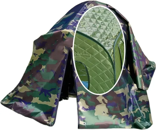 Miniatura 3 de Casa plegable para gatos callejeros para exteriores, 23.6 pulgadas, refugio aislado acolchado verde militar con mosca impermeable de camuflaje, 2