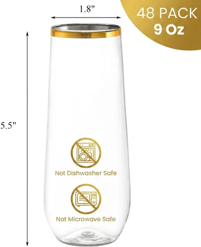 Miniatura 2 de Hacaroa Paquete de 48 copas de champán de plástico sin tallo, vasos transparentes de 9 onzas, sin BPA, vasos de mimosa desechables para vino