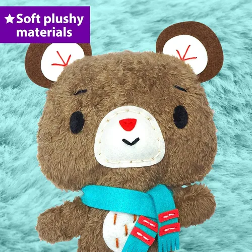 Miniatura 4 de KRAFUN Kit de costura para niños de 7, 8, 9, 10, 11, 12 años, principiante, My First Art & Craft, incluye 3 muñecas de animales de peluche, mapache
