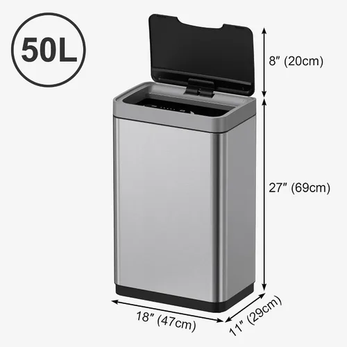 Miniatura 5 de Mbillion - Cubo de basura automático sin contacto de 15 galones con sensor de movimiento, cubos de basura inteligentes de acero inoxidable con tapa