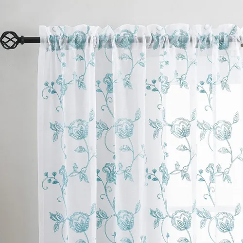 Miniatura 26 de Cortinas para ventana cortinas blancas traslúcidas de 90 pulgadas de largo, 2 paneles de cortinas de tul, paneles de ventana para cortinas de Blanco