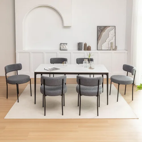Miniatura 15 de Riknuxi Sillas de Comedor Boucle Juego de 2, Sillas de Comedor Redondas Tapizadas con Patas de Metal Negro, Sillas de Comedor Modernas para Comedor